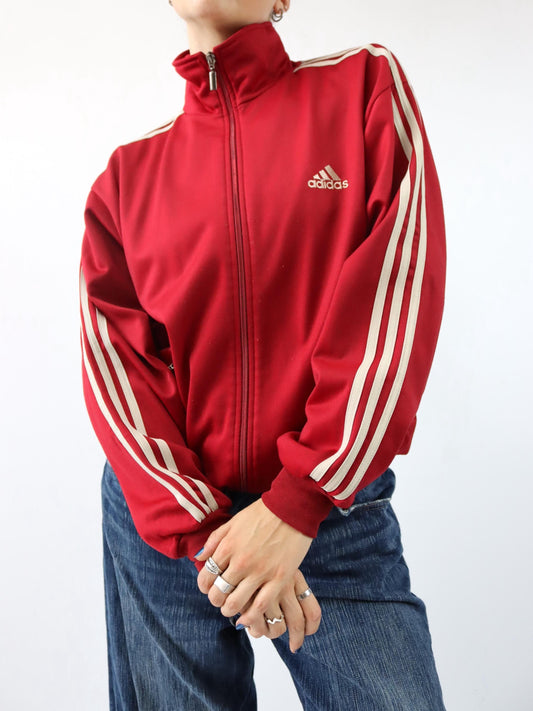 Vintage 80er 90er ADIDAS Trainingsjacke Firebird rot beige Stehkragen D5 38/40