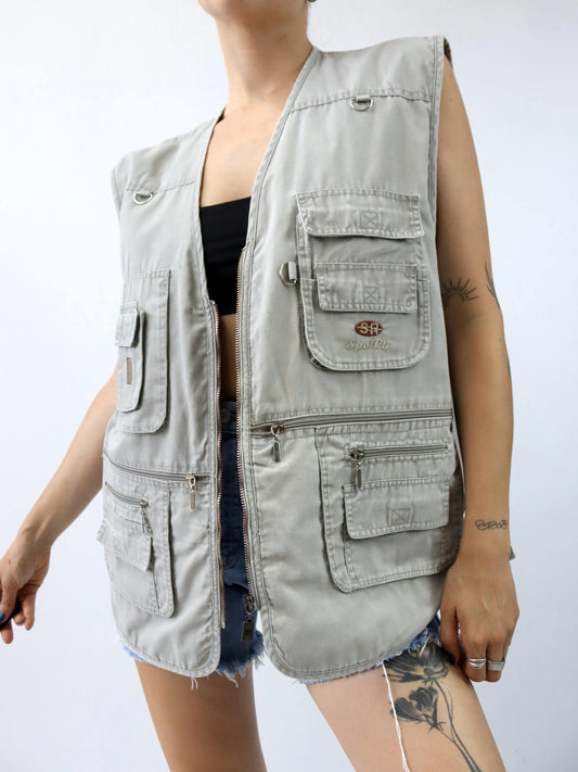 Vintage 80er 90er MENS FASHION Cargoweste Weste grau XXXL