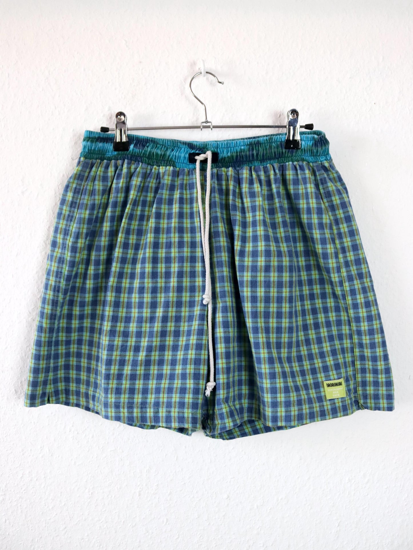 Vintage 80er 90er IAIAIAIA Badeshorts Shorts kurze Hose kariert blau grün L