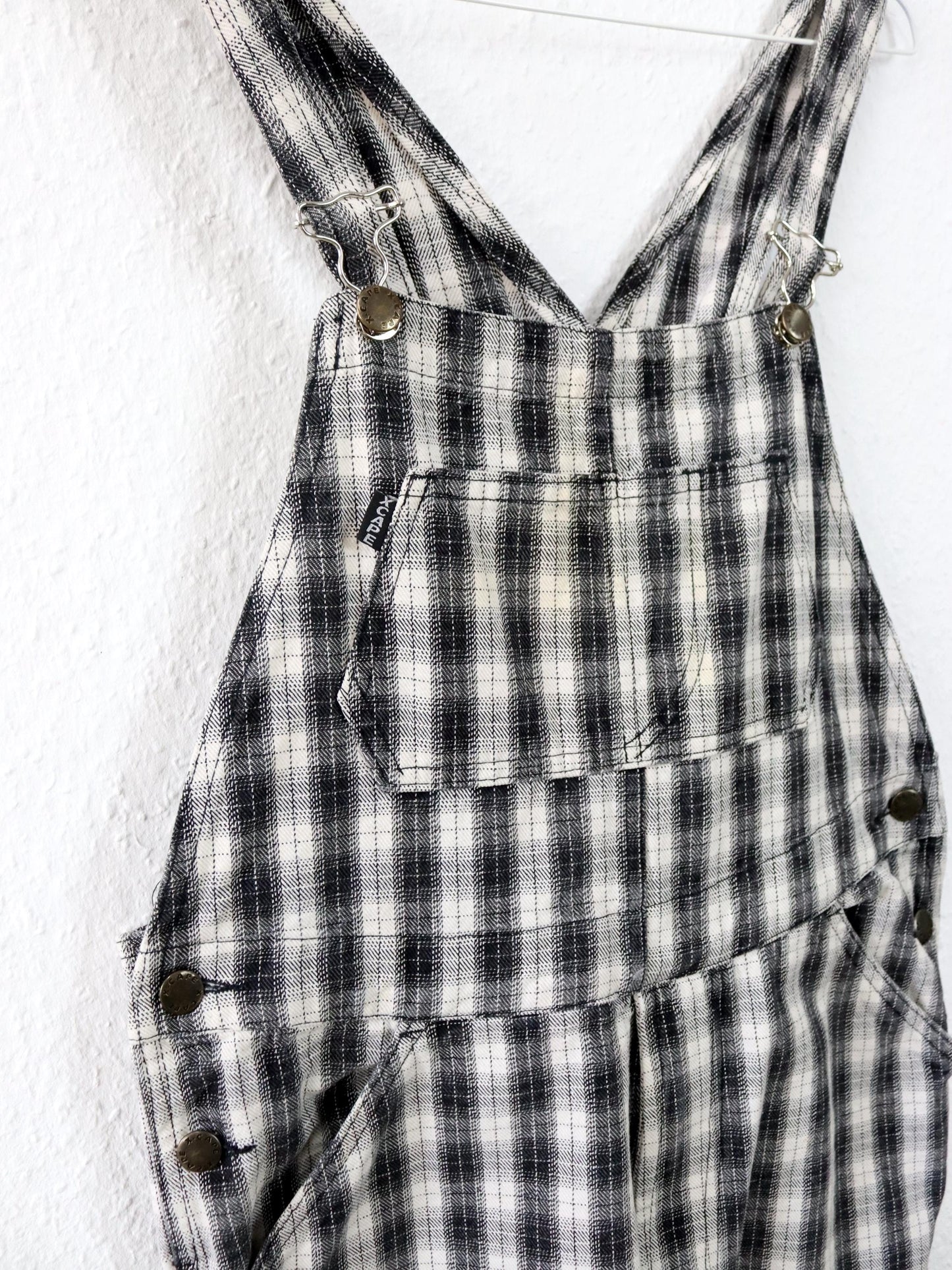 Vintage 80er 90er XCAPE Latzhose Overall kariert schwarz weiß 38