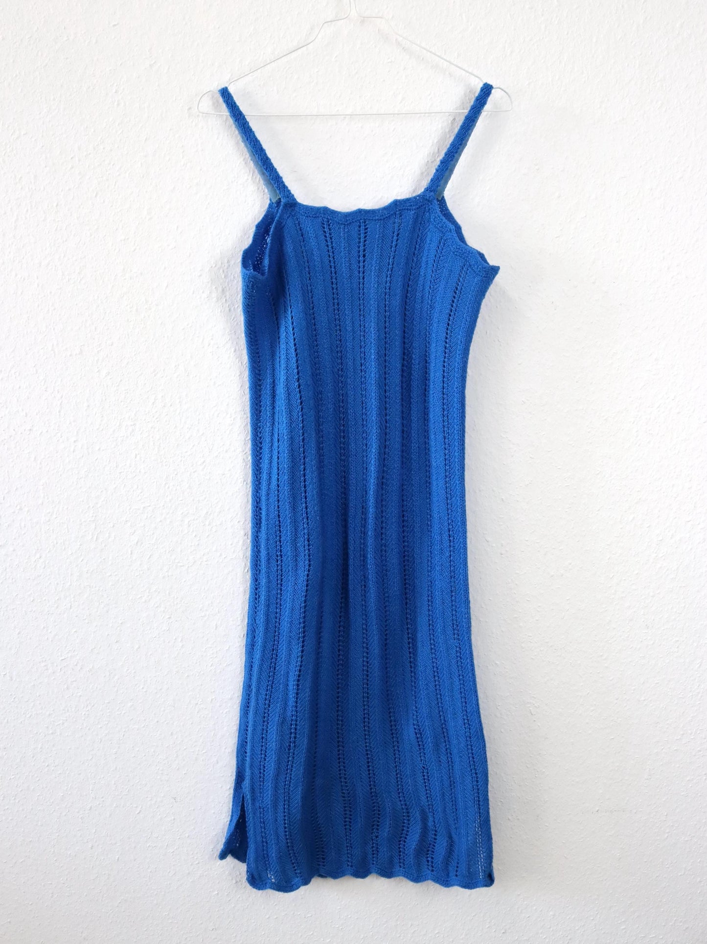 Vintage 80er 90er Midikleid Strickkleid blau Lochmuster M