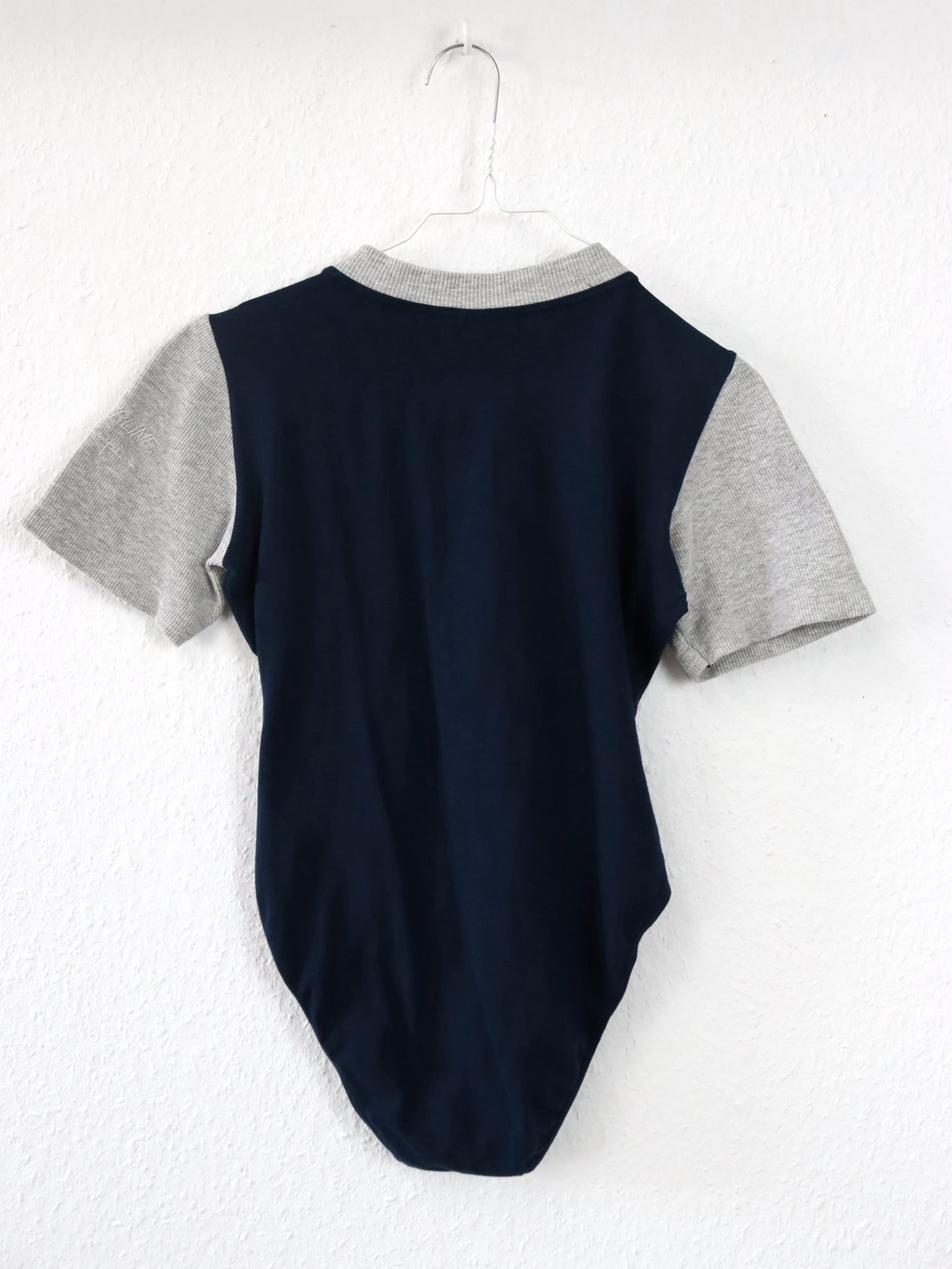 Vintage 80er 90er CHAMPION Body Einteiler Reißverschluss kurzarm grau dunkelblau S