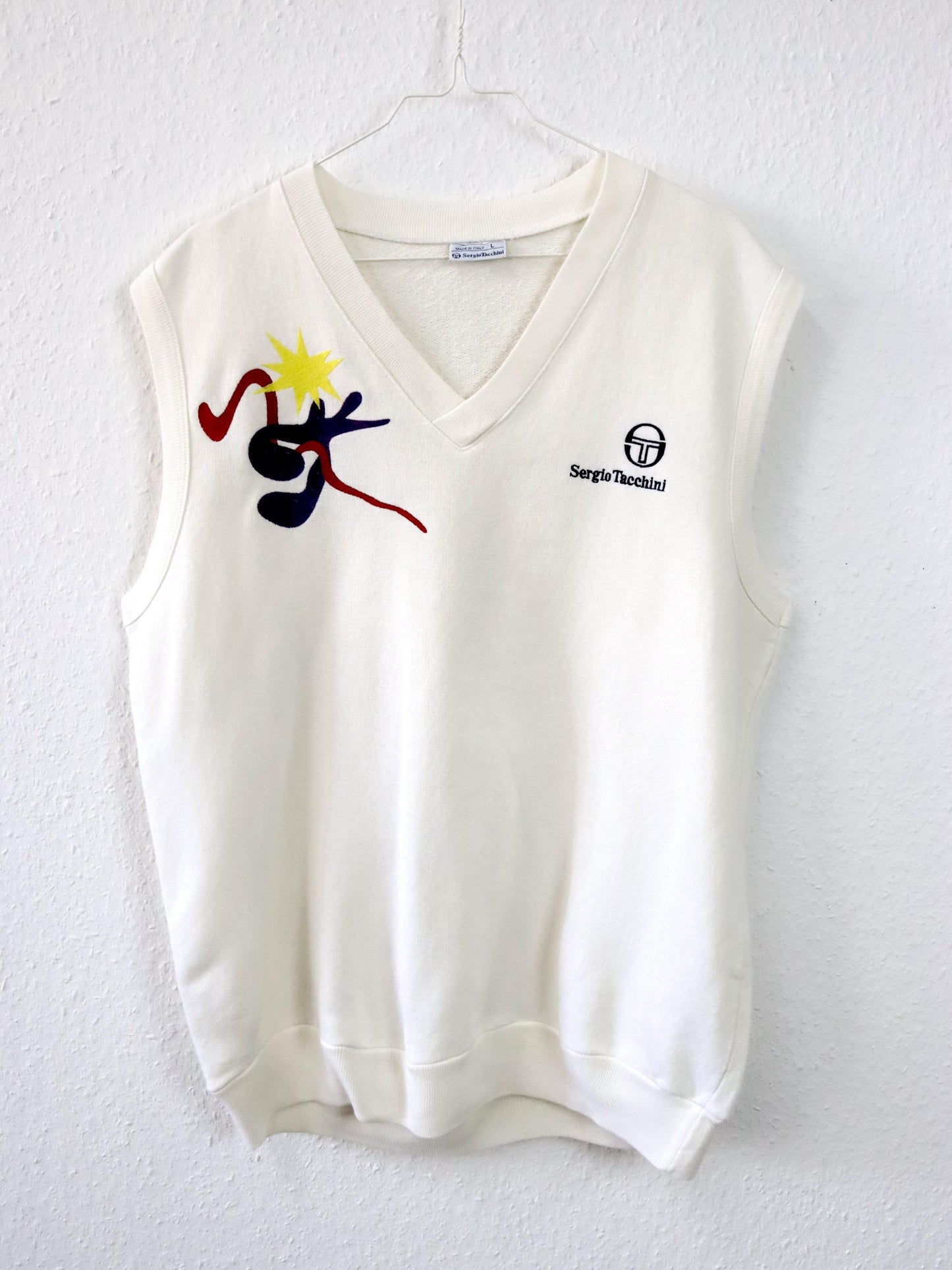 Vintage 80s 90s SERGIO TACCHINI tennis pullover white embroidery L
