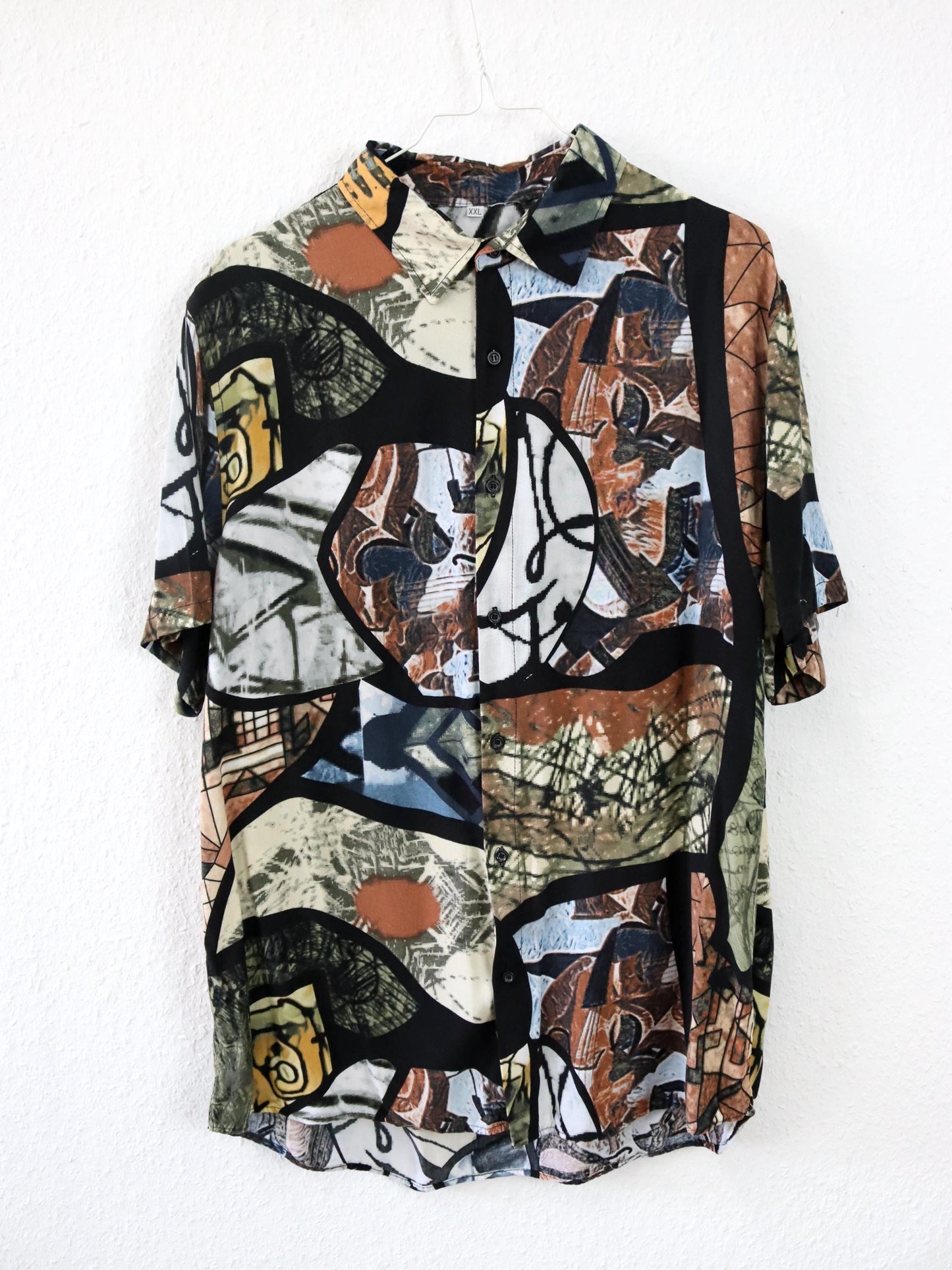 Vintage 80s 90s shirt short sleeve crazy pattern XXL