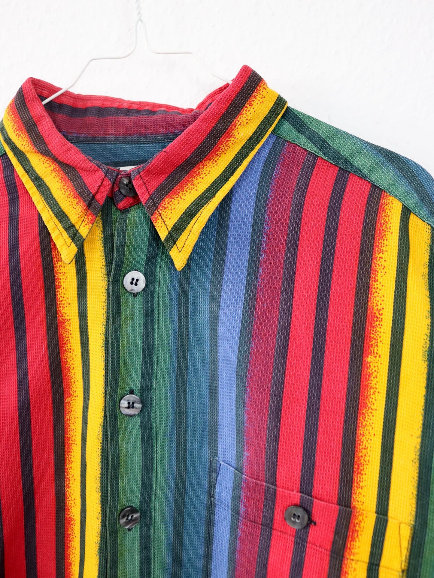 Vintage 80s 90s MANS shirt short sleeve striped colorful waffle look XXL