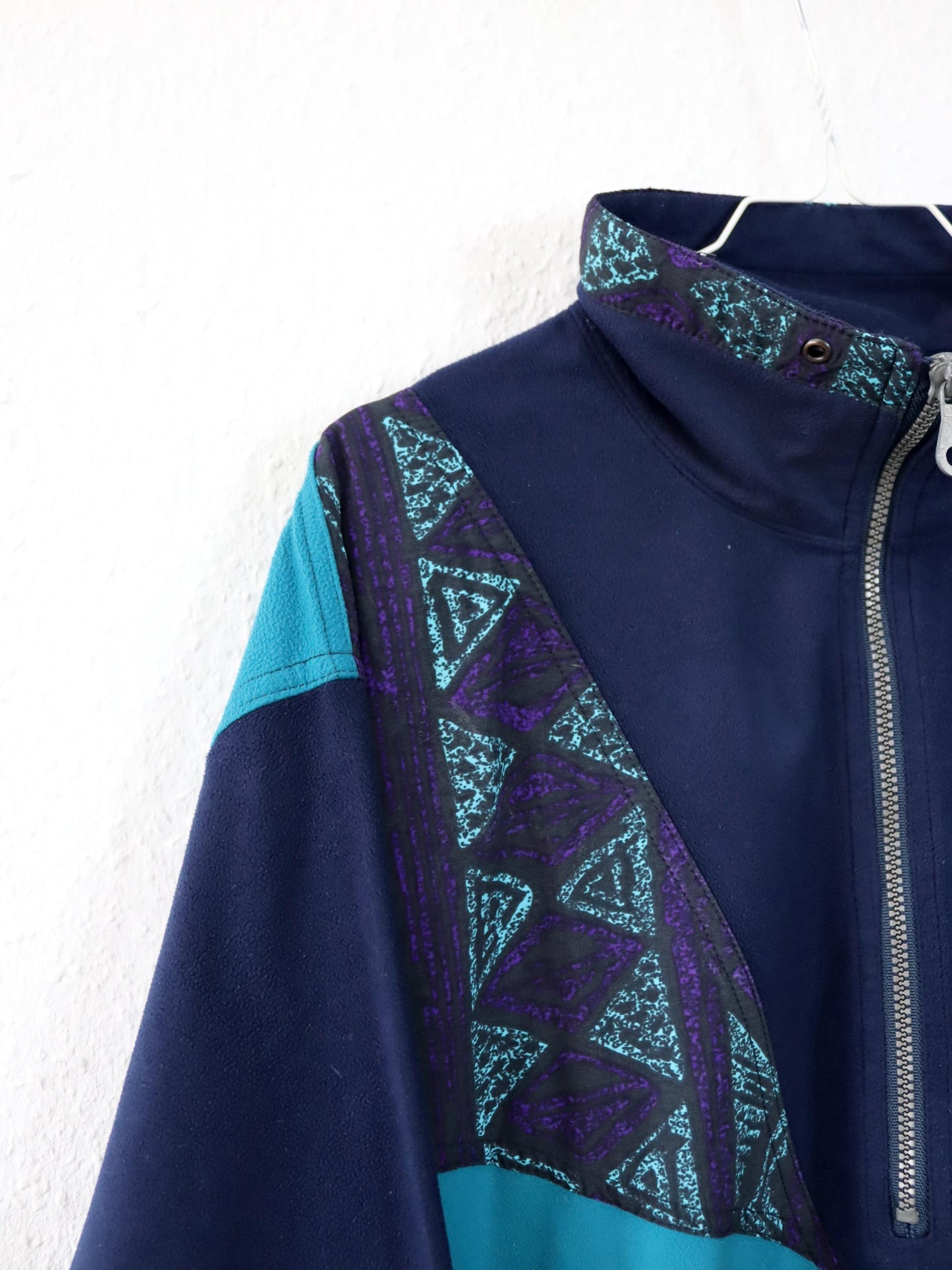 Vintage 80s 90s FULLFORCE sweatshirt velour turquoise dark blue crazy pattern 54 XL