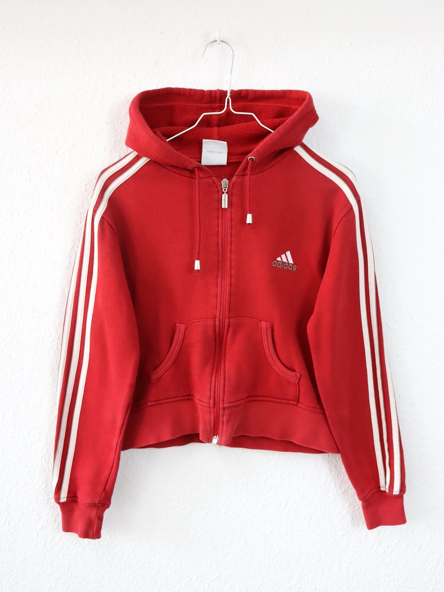 Vintage 90s 00s Y2k ADIDAS sweat jacket hood crop red S