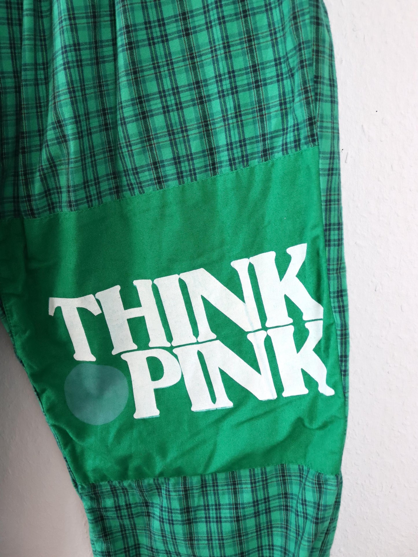 Vintage 80er 90er THINK PINK Jogginghose Hose kariert grün L