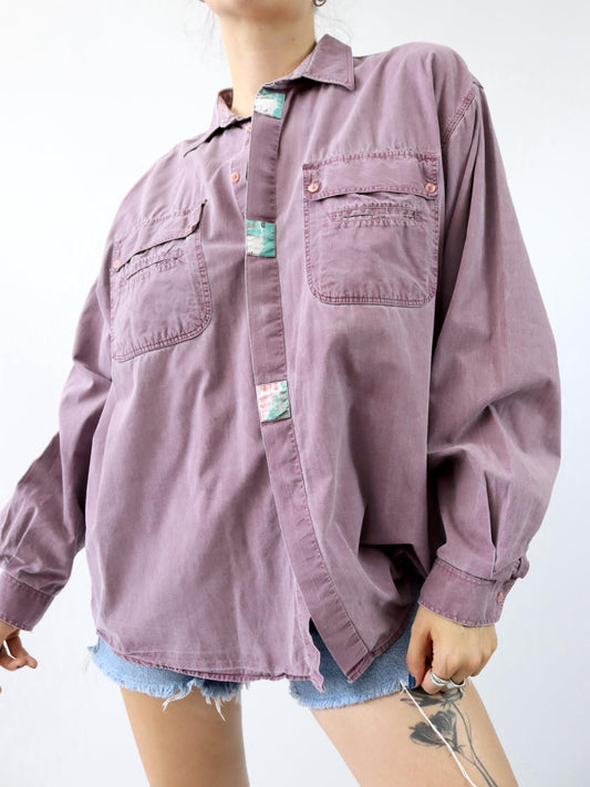 Vintage 80er 90er Hemd langarm flieder XL