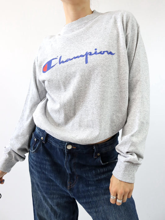 Vintage 80er 90er CHAMPION Longsleeve Shirt graumeliert L