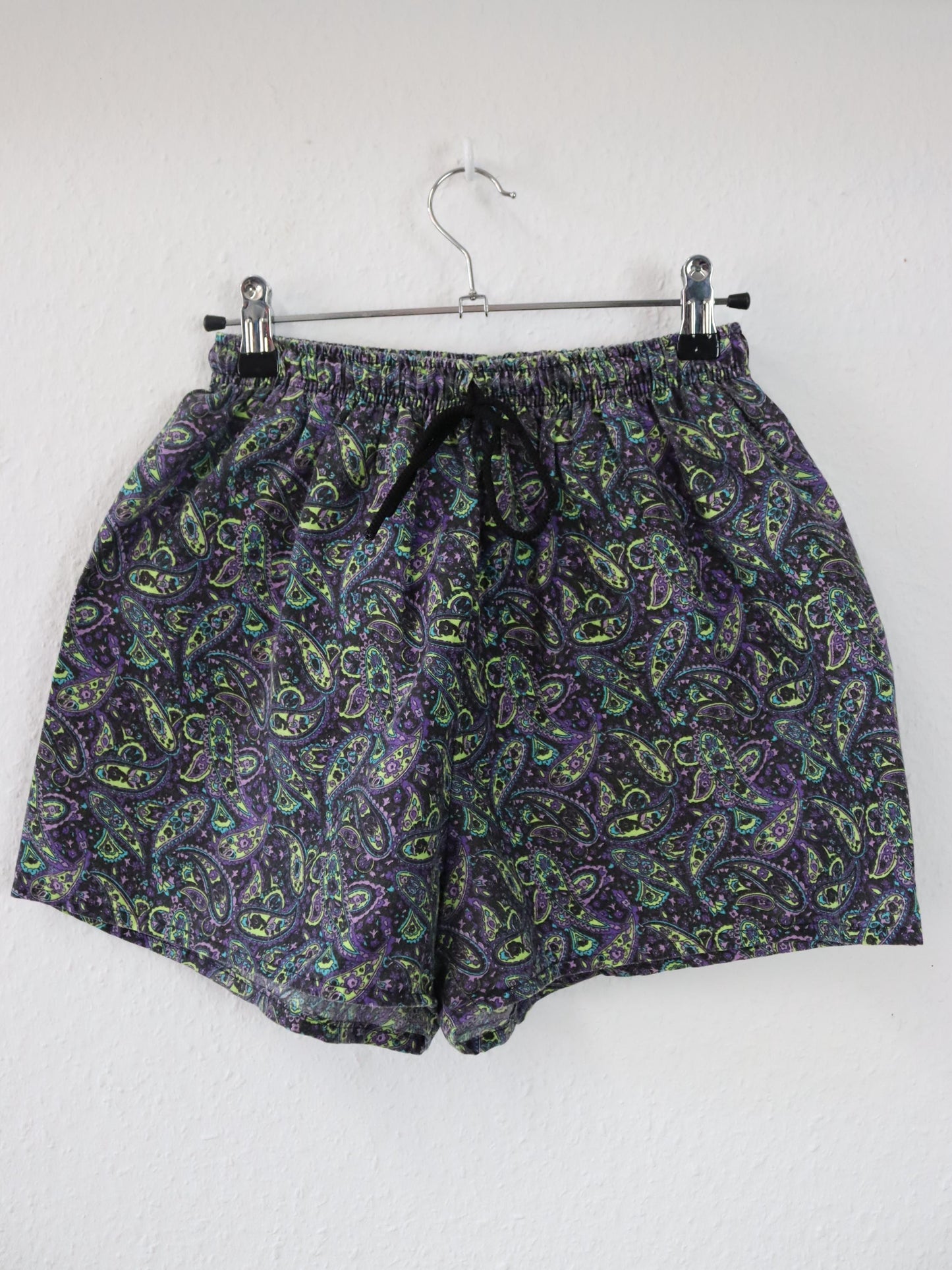 Vintage 80s 90s swim shorts paisley pattern purple shorts SM 48