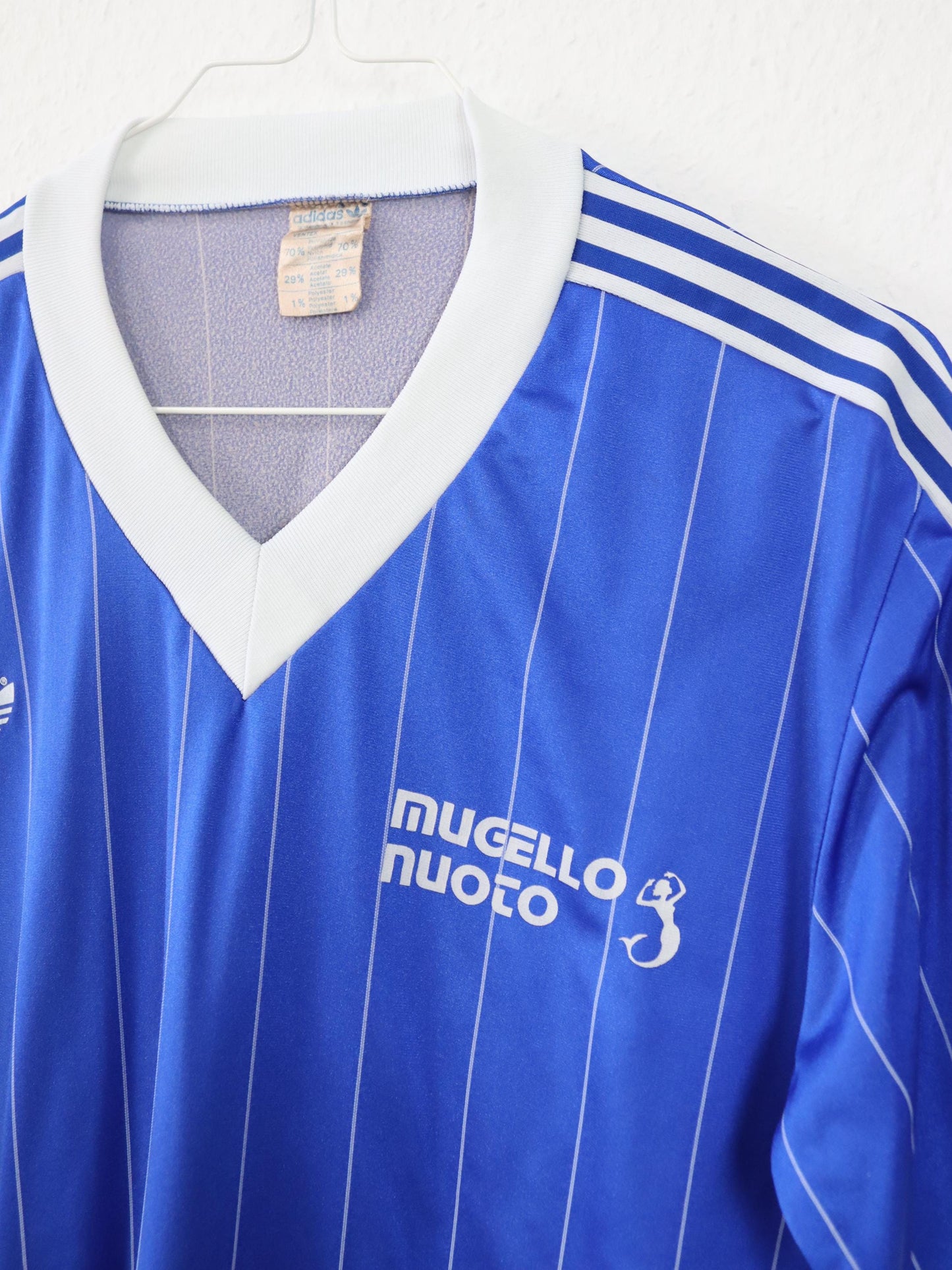 Vintage 70s 80s ADIDAS jersey V-neck shirt blue white M