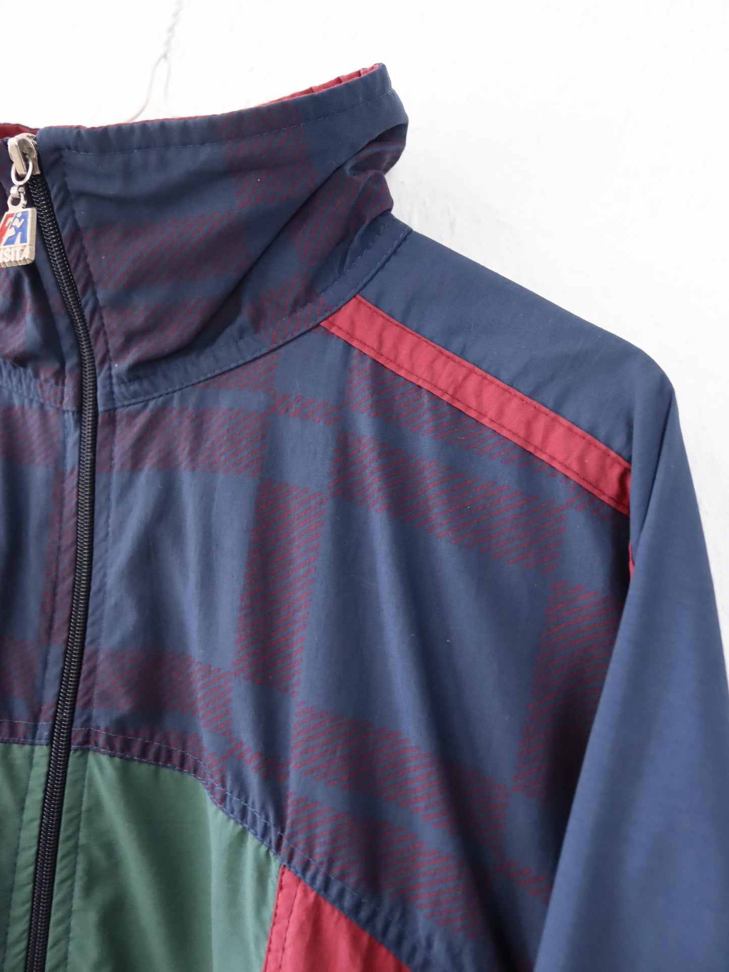 Vintage 80s 90s MASITA tracksuit jacket stand-up collar red dark blue green XL