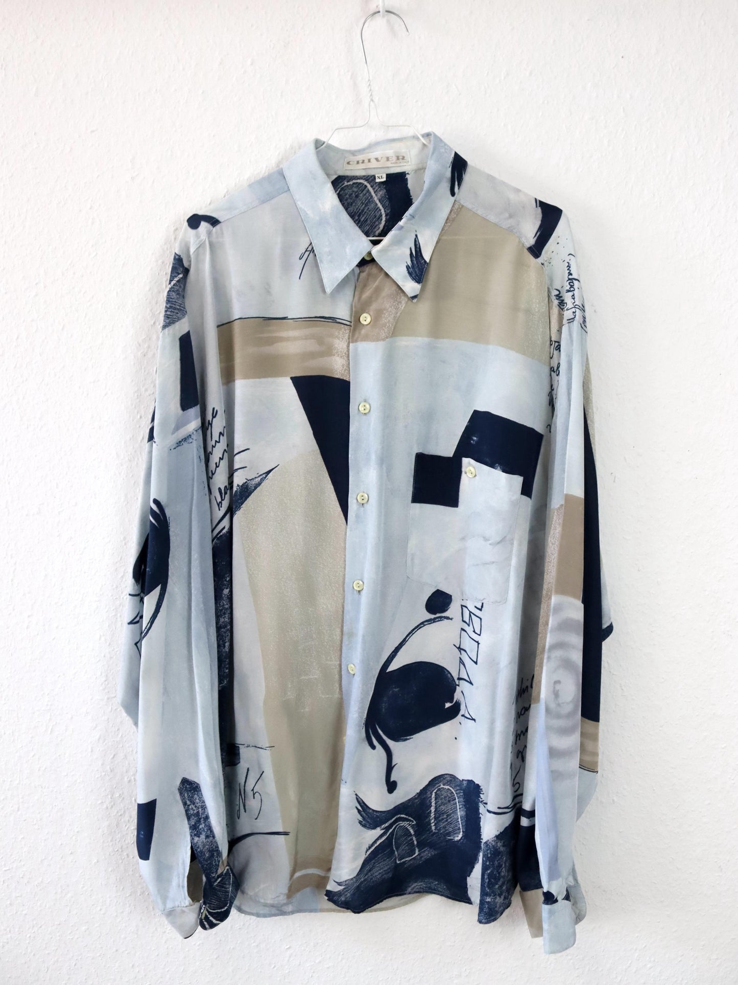 Vintage 80er 90er CRIVER Hemd langarm crazy pattern Viskose XL