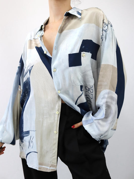 Vintage 80er 90er CRIVER Hemd langarm crazy pattern Viskose XL