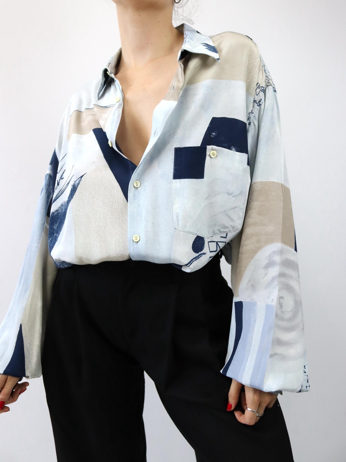 Vintage 80er 90er CRIVER Hemd langarm crazy pattern Viskose XL