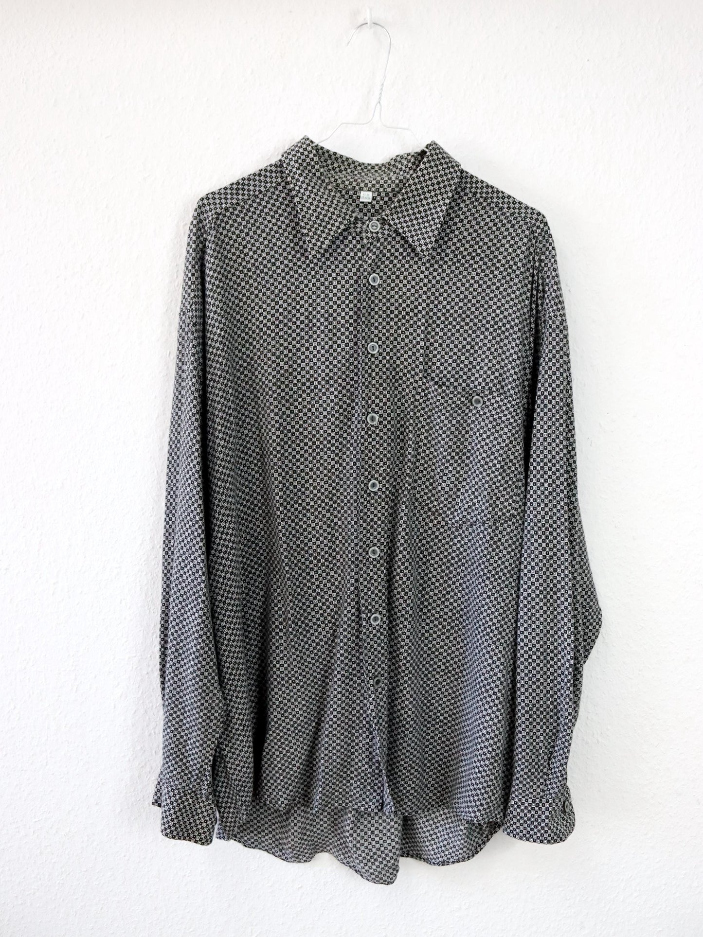 Vintage 80er 90er CANDA Hemd langarm schwarz weiß crazy pattern XL
