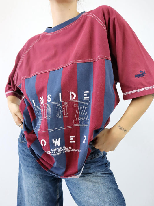 Vintage 80er 90er PUMA T-Shirt kurzarm Stickerei rot blau weiß XL