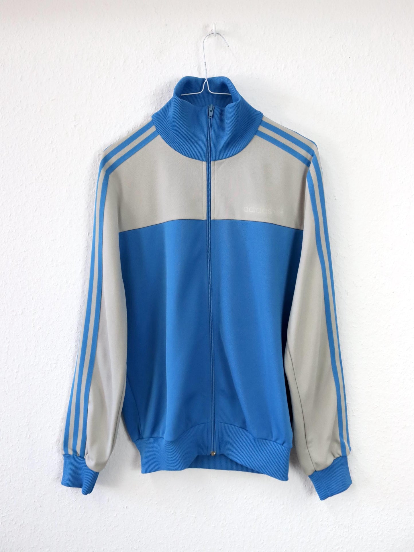 Vintage 80s 90s ADIDAS tracksuit jacket stand-up collar blue grey S