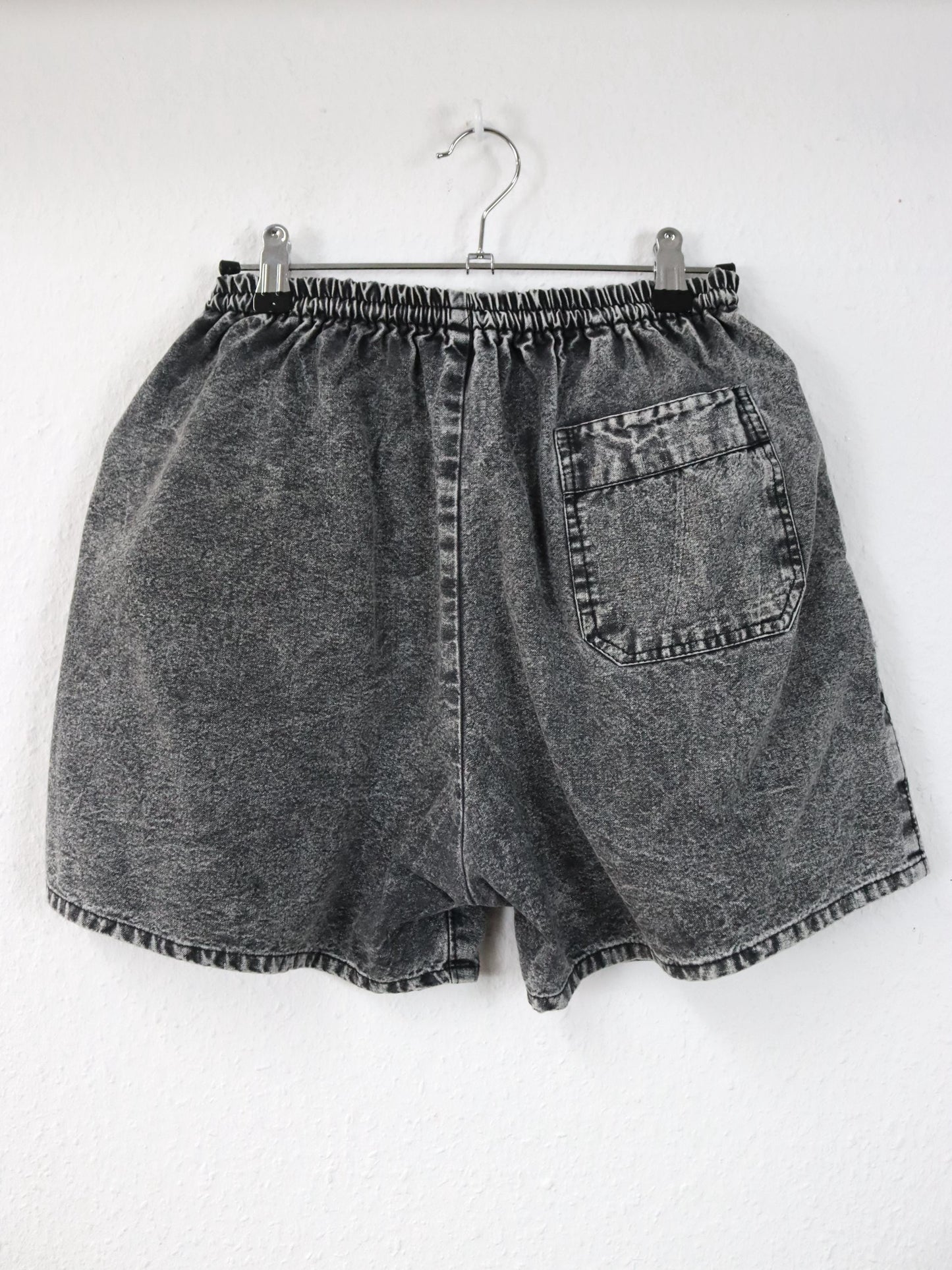Vintage 80er 90er ETA Shorts kurze Hose grau acid wash Print Surf große Seitentaschen L/XL