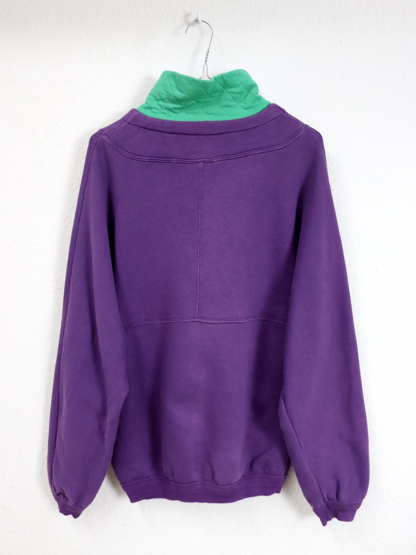 Vintage 80er 90er LOTTO Sweatshirt Pullover Stickerei Stehkragen lila grün 46 S