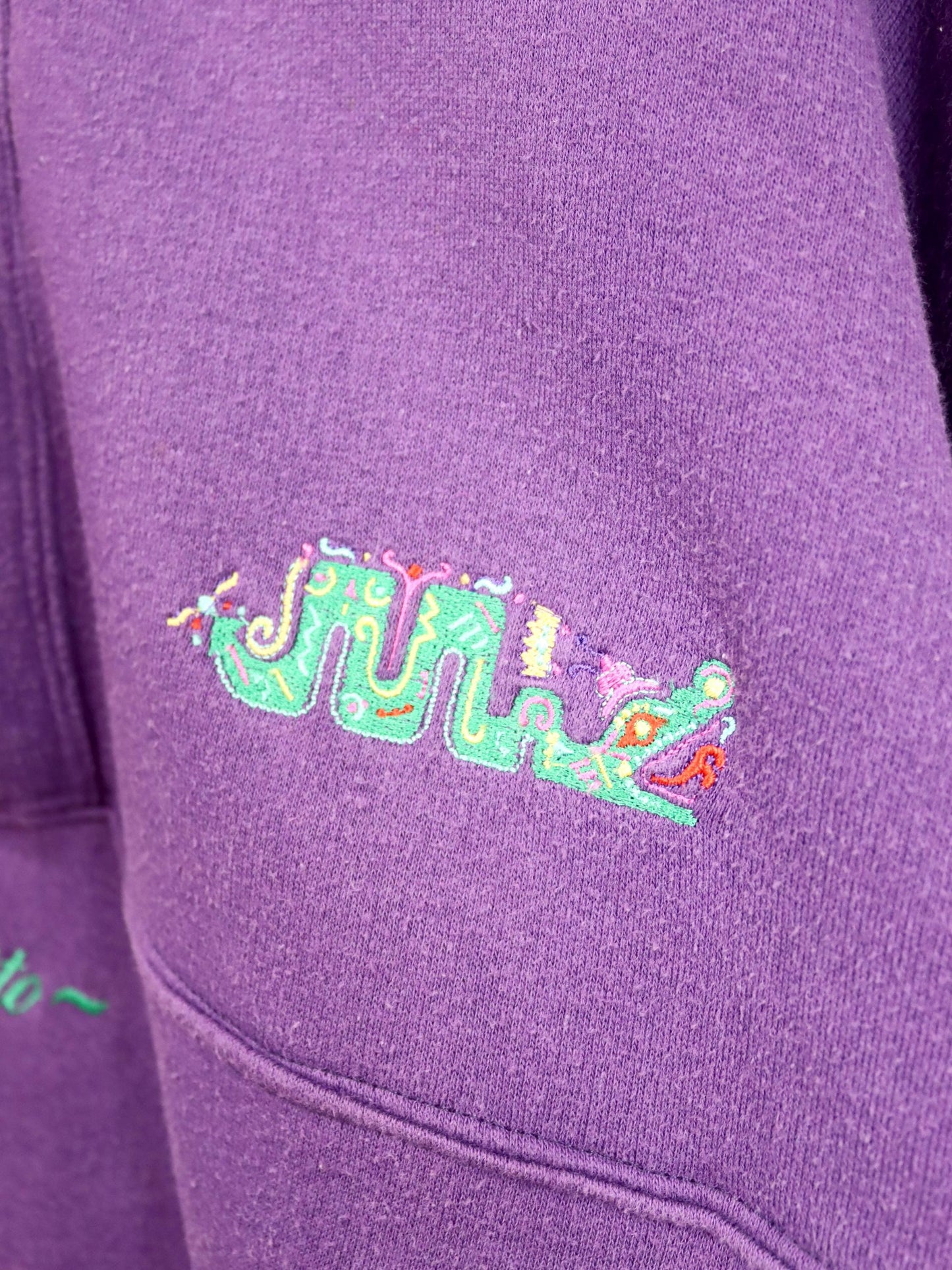 Vintage 80er 90er LOTTO Sweatshirt Pullover Stickerei Stehkragen lila grün 46 S