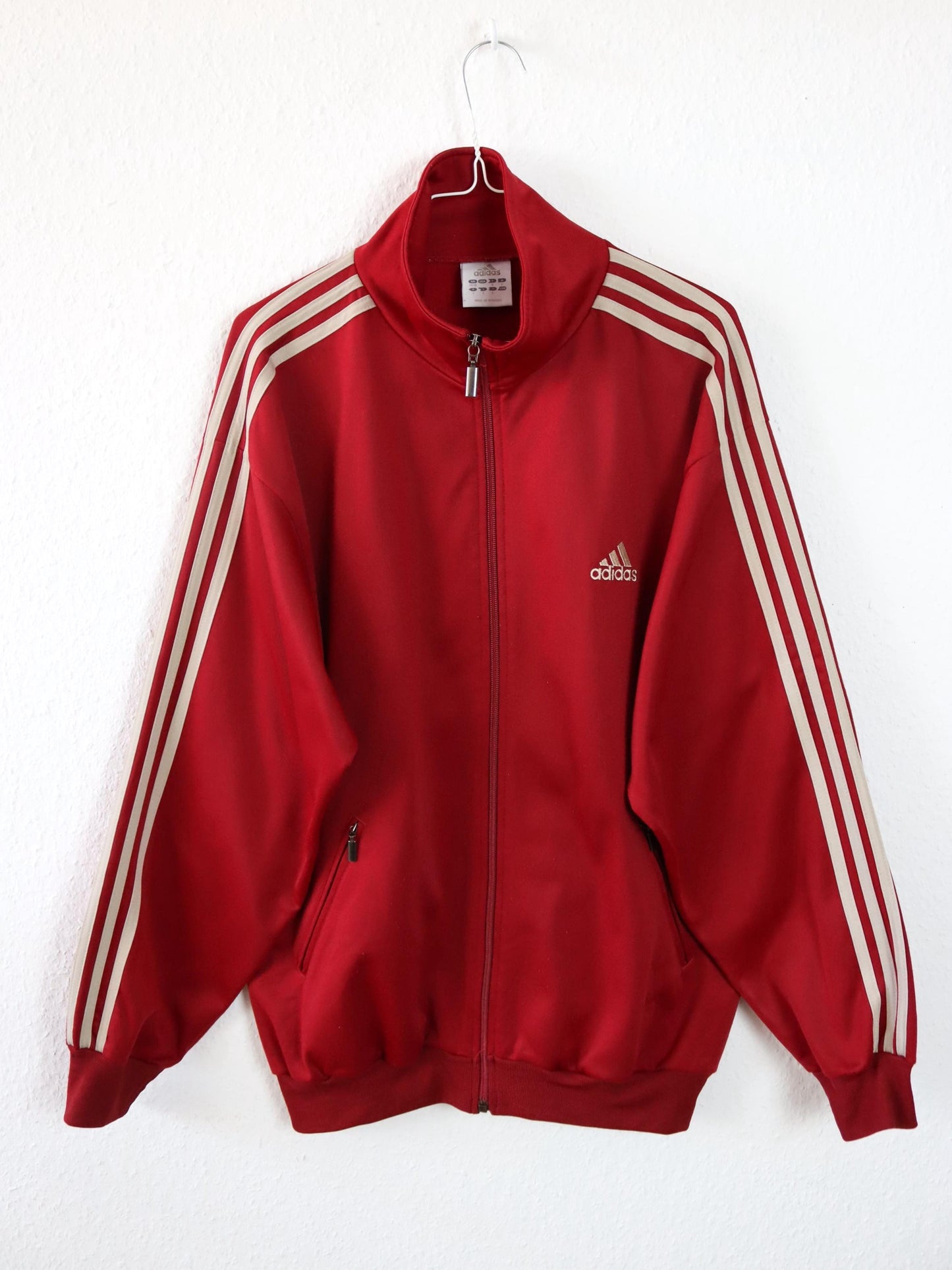 Vintage 80er 90er ADIDAS Trainingsjacke Firebird rot beige Stehkragen D5 38/40