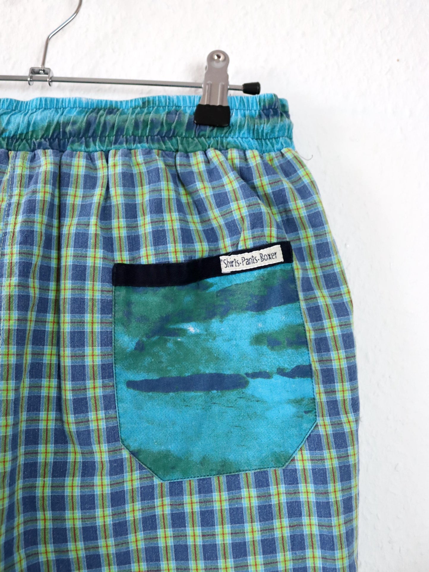 Vintage 80er 90er IAIAIAIA Badeshorts Shorts kurze Hose kariert blau grün L