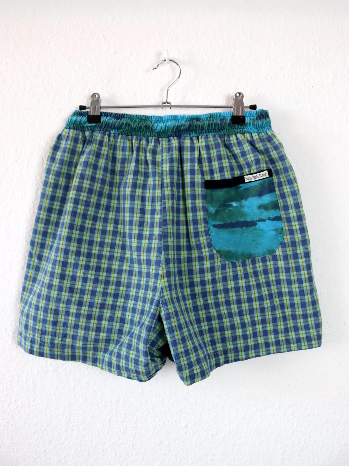 Vintage 80er 90er IAIAIAIA Badeshorts Shorts kurze Hose kariert blau grün L