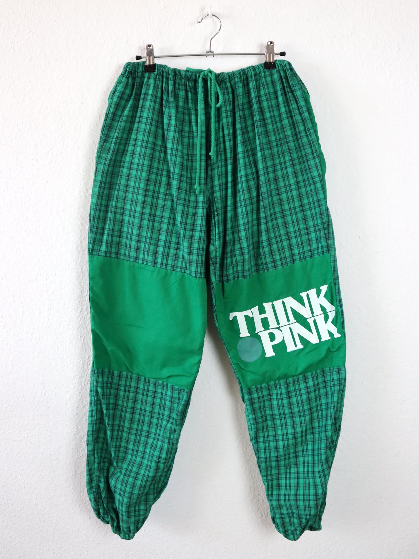 Vintage 80er 90er THINK PINK Jogginghose Hose kariert grün L