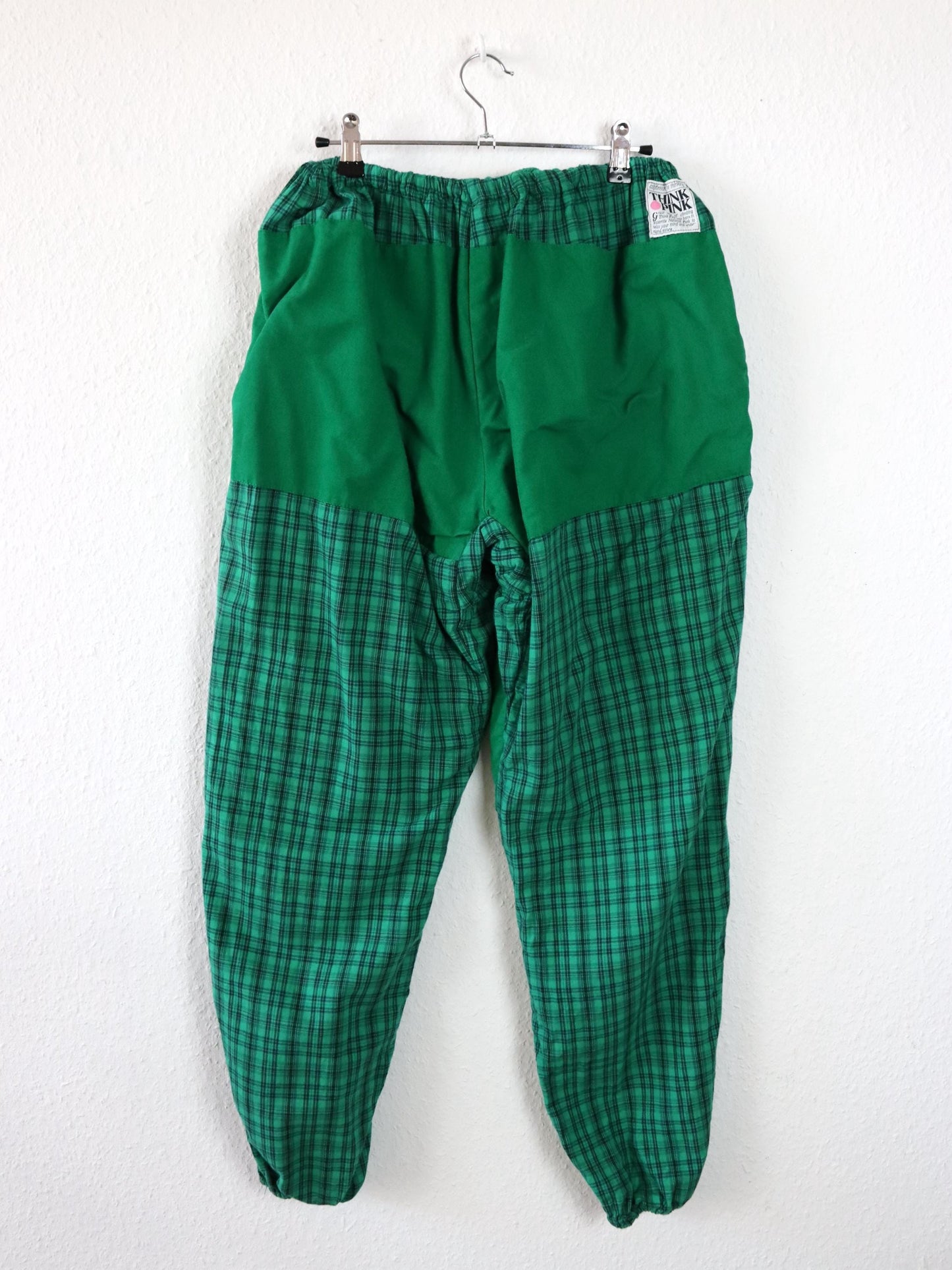 Vintage 80er 90er THINK PINK Jogginghose Hose kariert grün L