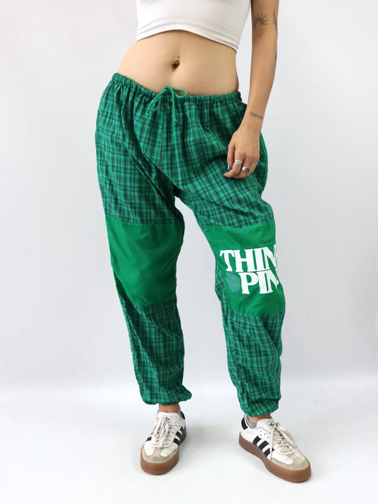 Vintage 80er 90er THINK PINK Jogginghose Hose kariert grün L