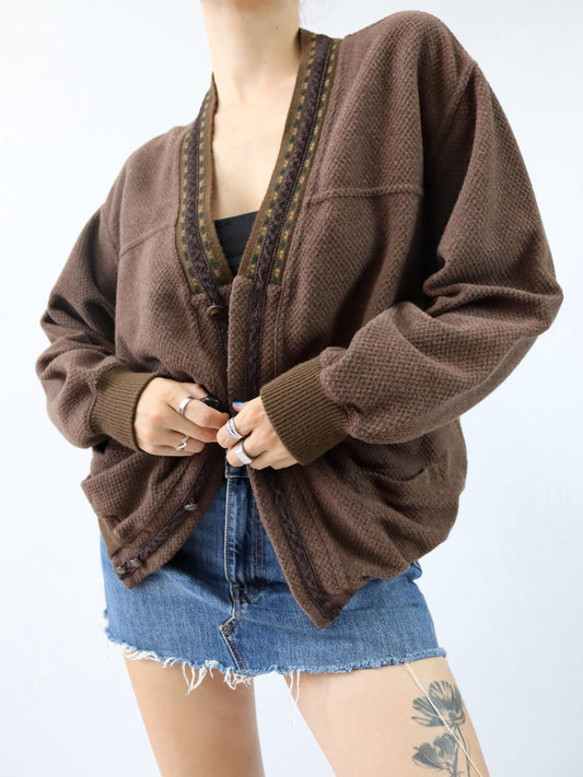Vintage 80er 90er Wollcardigan Wolle braun L