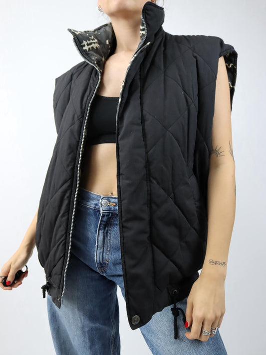 Vintage 80er 90er Wendeweste Weste crazy pattern weiß grau schwarz M/L