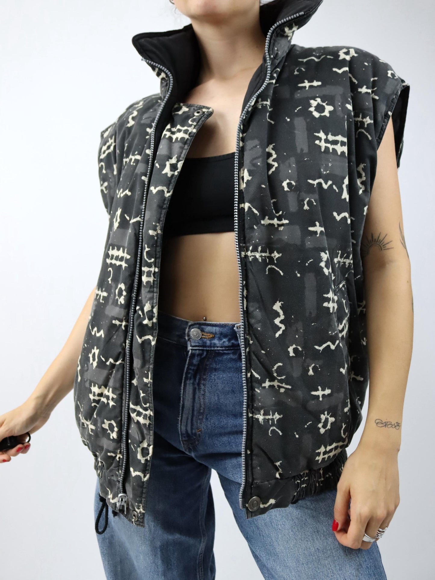 Vintage 80er 90er Wendeweste Weste crazy pattern weiß grau schwarz M/L