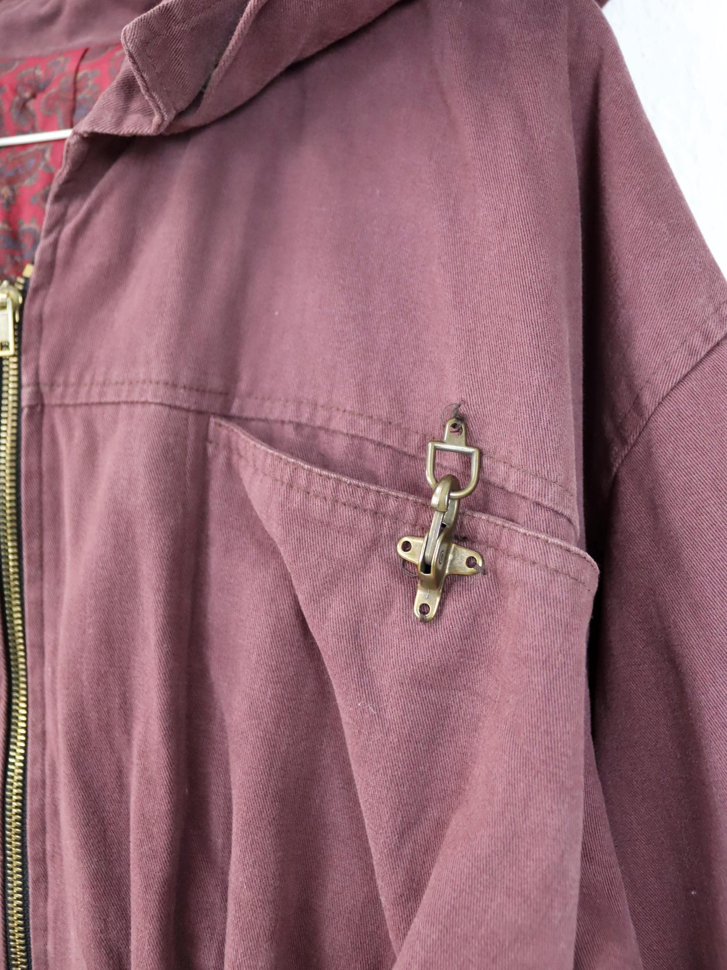 Vintage 80er 90er Jacke Mantel Kapuze burgund tailliert fireman clasp Gürtel S