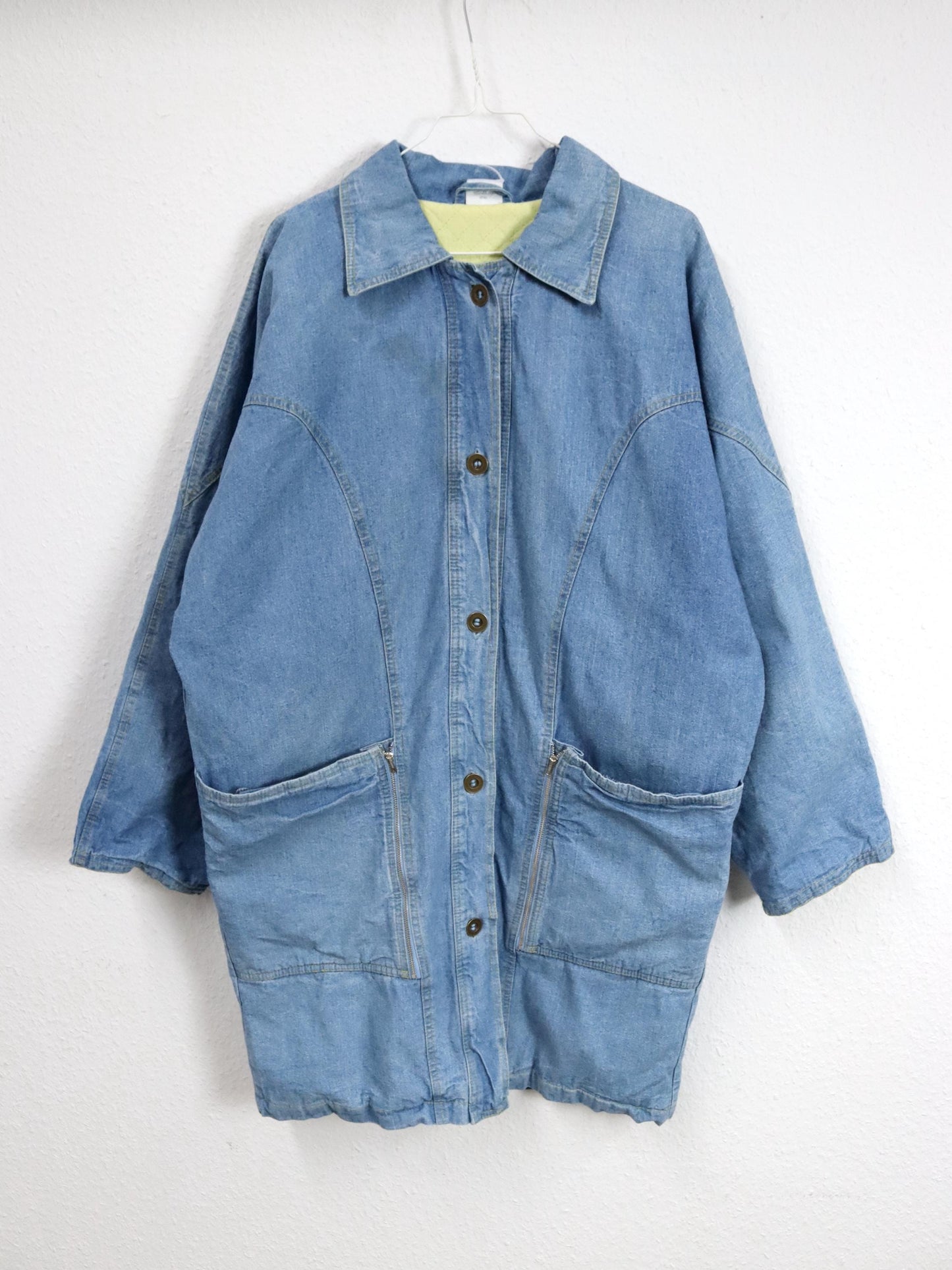 Vintage 80er 90er Mantel lang denim blau Knopfreihe L