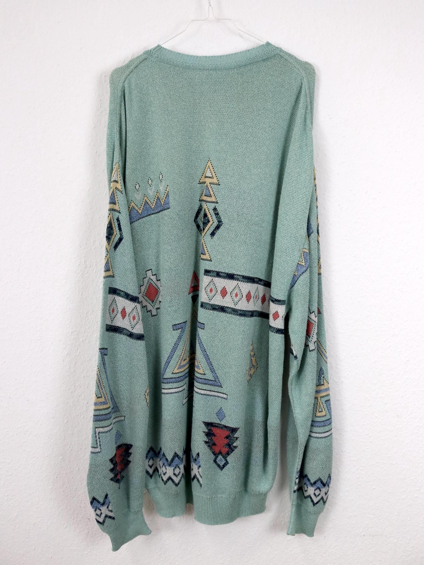 Vintage 80er 90er CAGI Pulloverkleid Strickpullover gemustert mintgrün pastel 48 XXL
