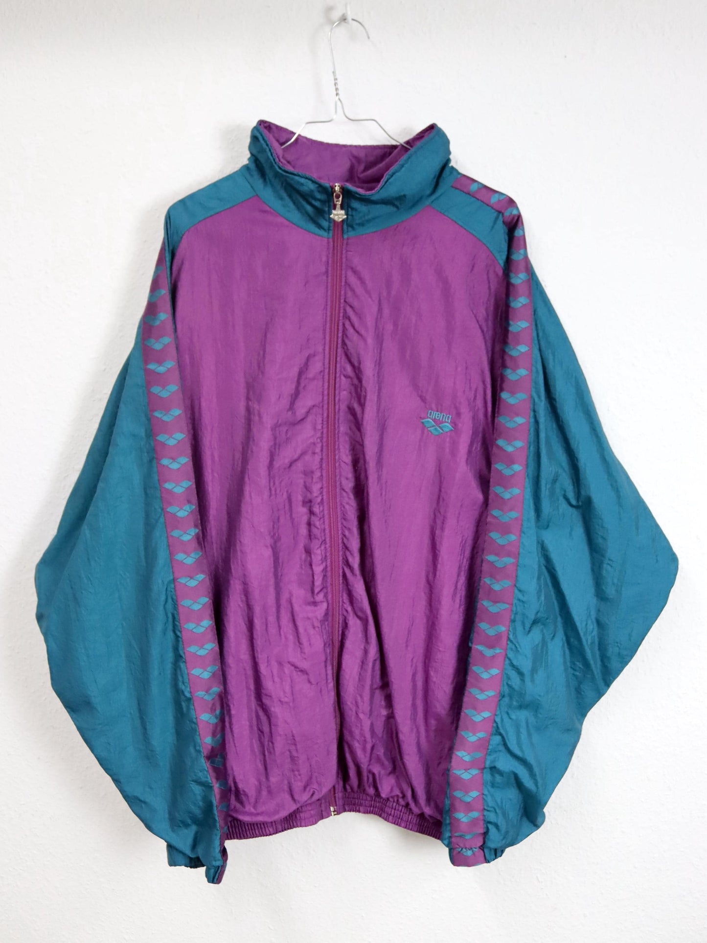 Vintage 80er 90er ARENA Trainingsjacke Stehkragen türkis lila XL