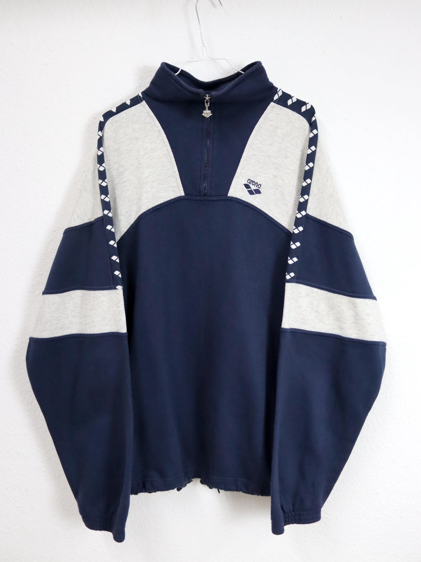 Vintage 80er 90er ARENA Sweatshirt Pullover Stehkragen dunkelblau grau XL