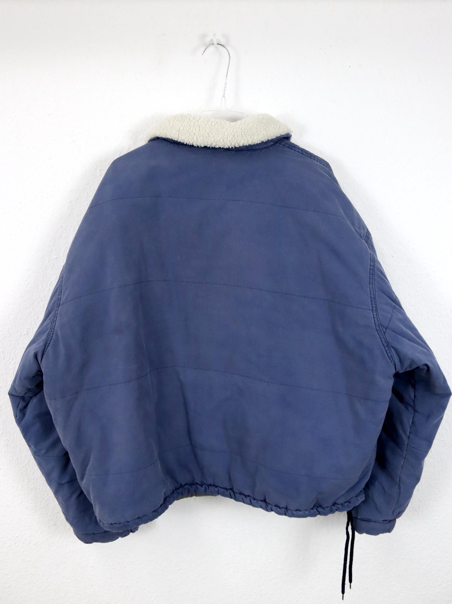 Vintage 80er 90er HERCULES Workwear Jacke Bomberjacke gefüttert faux fur Kragen blau Knopfleiste XL