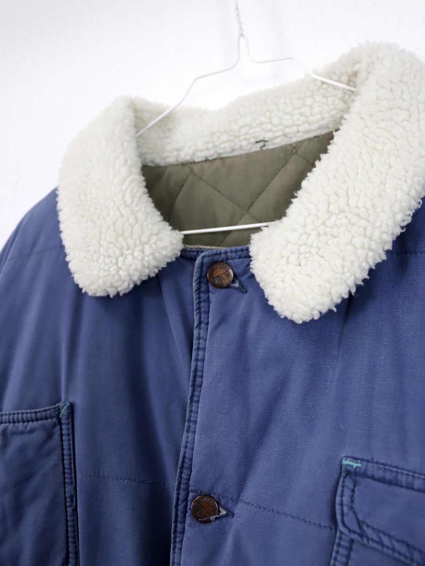 Vintage 80er 90er HERCULES Workwear Jacke Bomberjacke gefüttert faux fur Kragen blau Knopfleiste XL