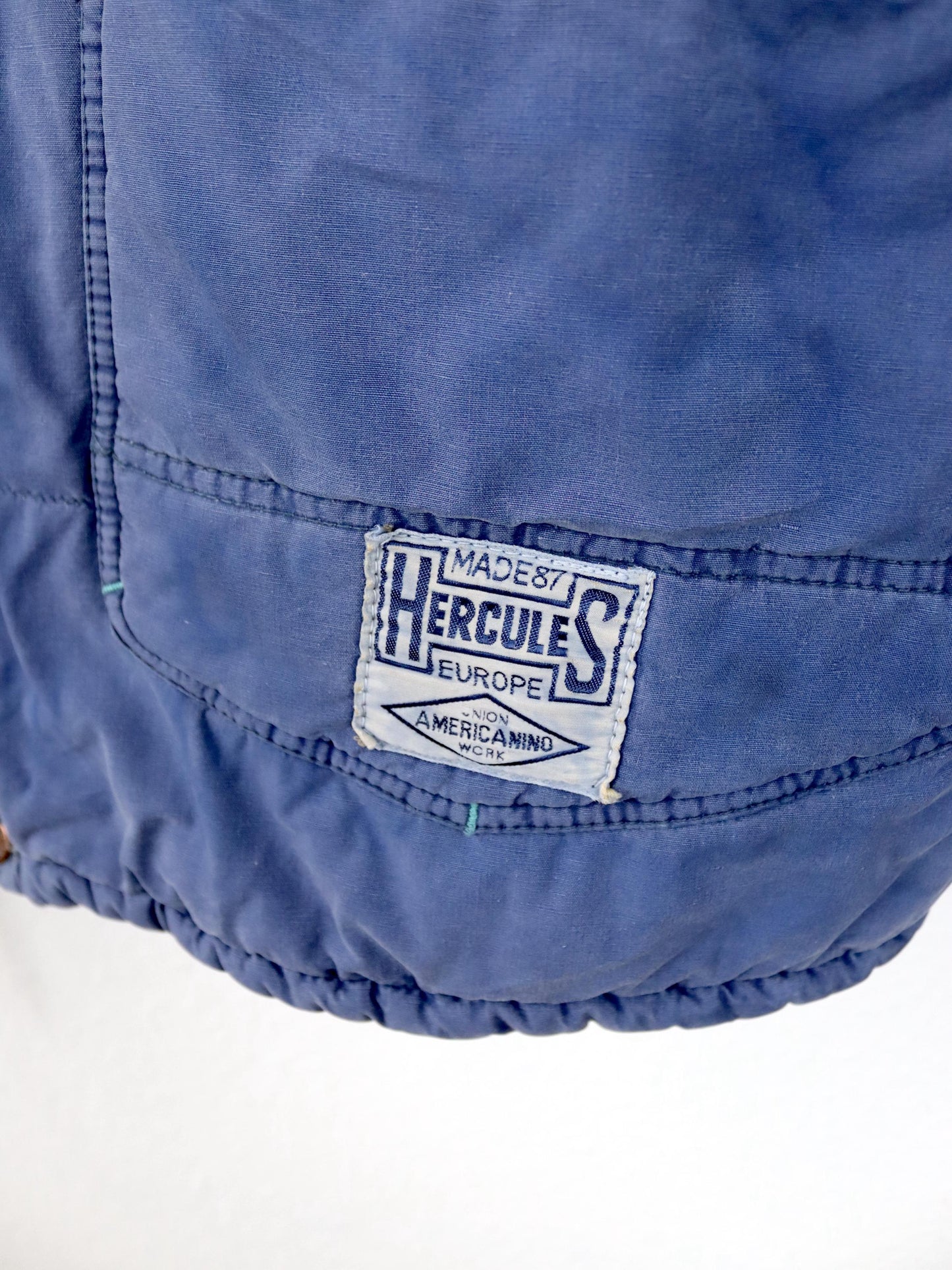 Vintage 80er 90er HERCULES Workwear Jacke Bomberjacke gefüttert faux fur Kragen blau Knopfleiste XL