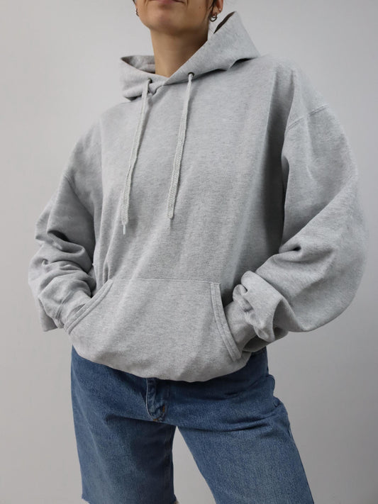 Vintage 90er Y2k FRUIT of the LOOM Hoodie Pullover Kapuze grau meliert XL