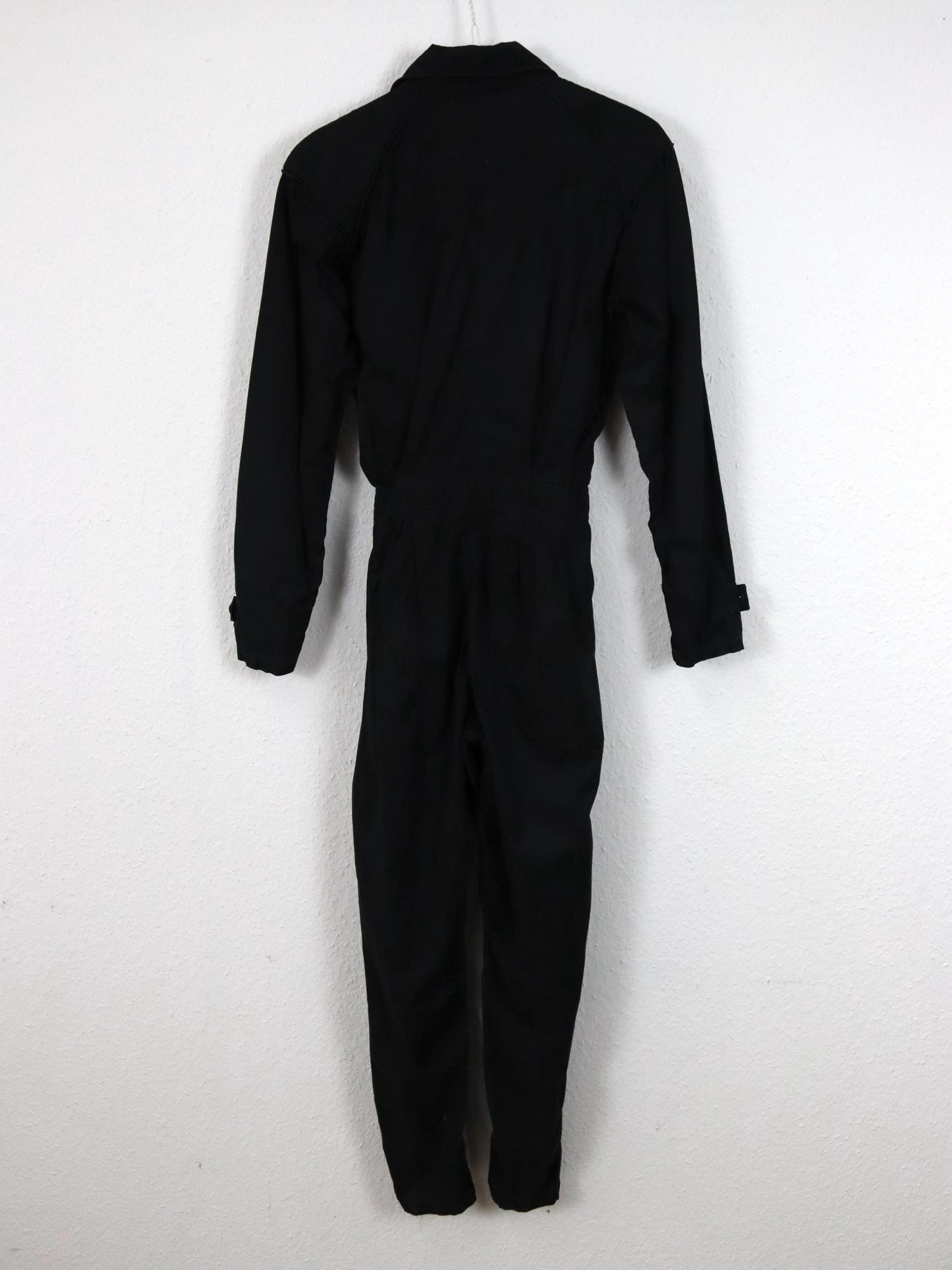 Vintage 80er 90er Overall Einteiler mit Gürtel schwarz lang Knopfleiste Schulterpolster M