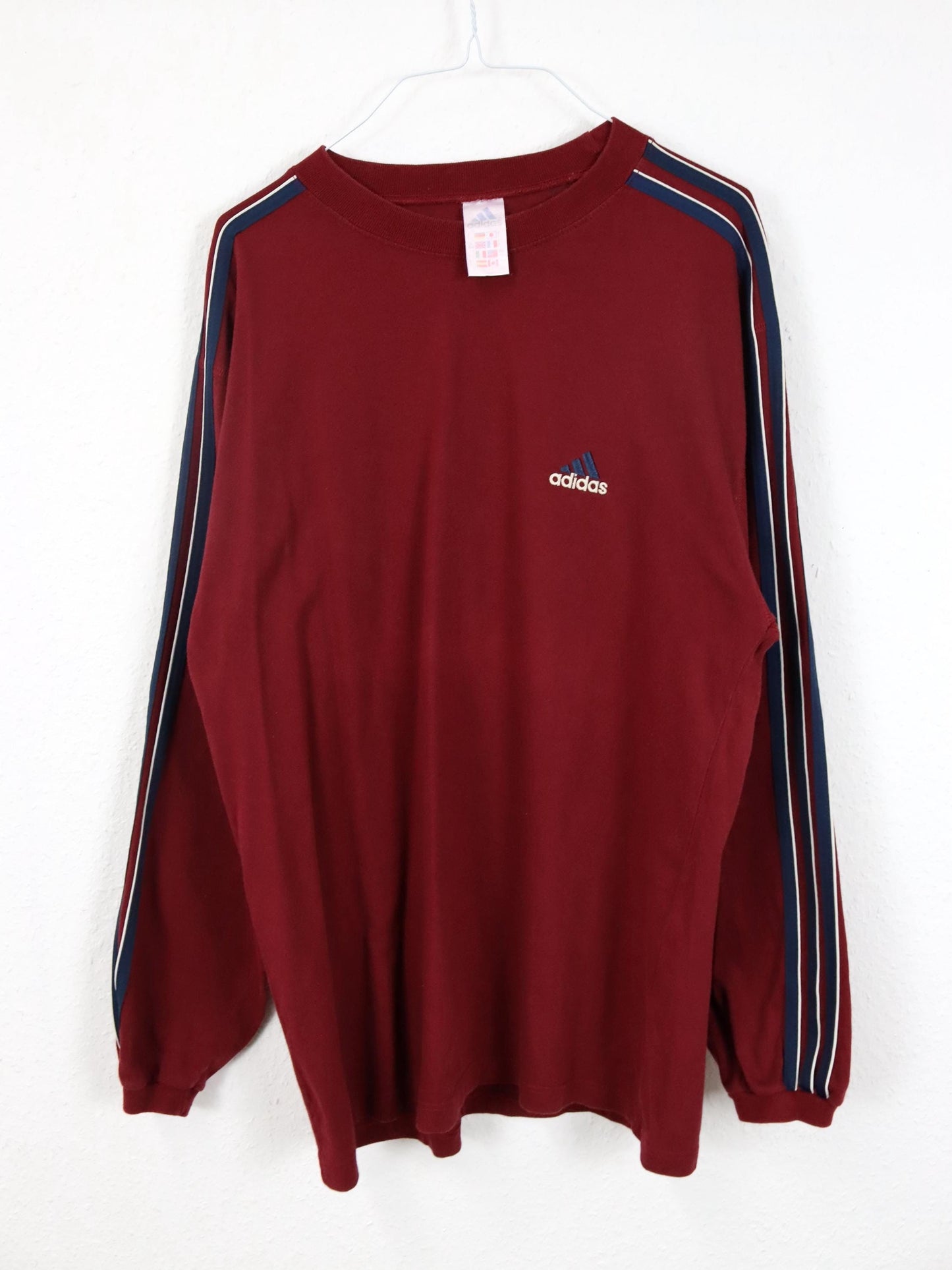 Vintage 80er 90er ADIDAS Longsleeve Shirt rot blau D5 M