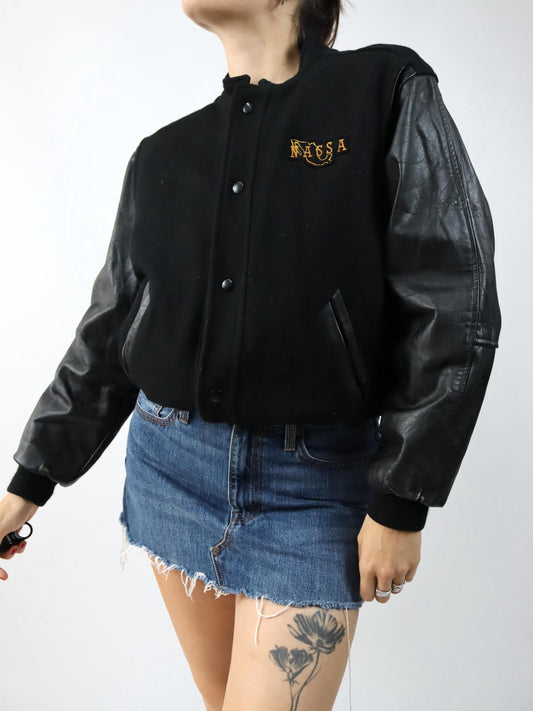 Vintage 80er 90er CHAAC NASSA College Jacke Bomberjacke Leder S