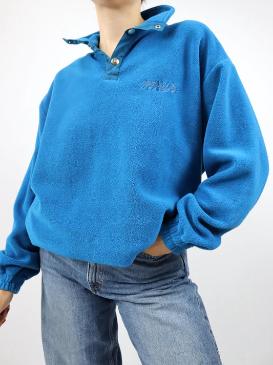 Vintage 80er 90er FILA Magic Line Fleecepullover Stehkragen blau Stickerei 48 M