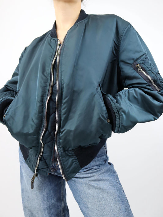 Vintage 80er 90er Bomberjacke Fliegerjacke Wendejacke petrol blau orange L