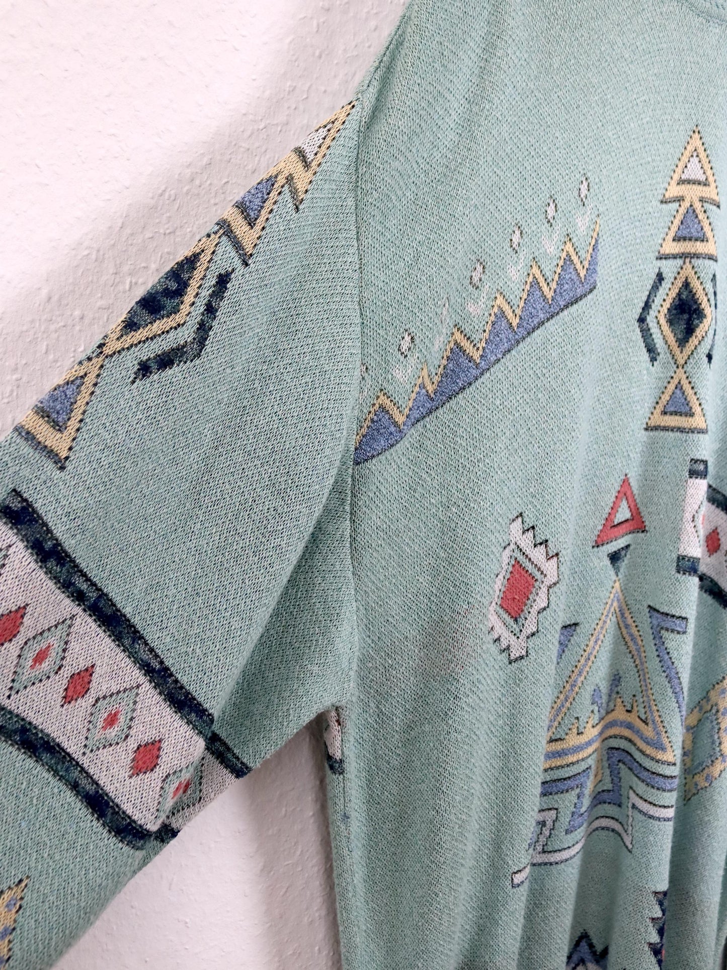 Vintage 80er 90er CAGI Pulloverkleid Strickpullover gemustert mintgrün pastel 48 XXL
